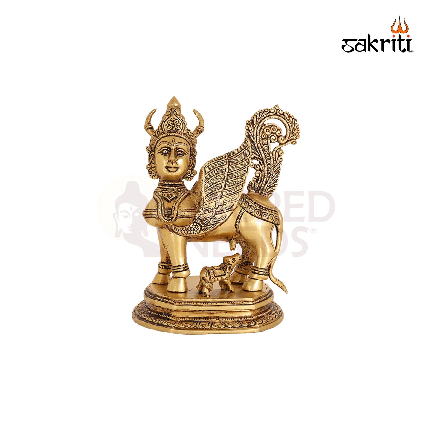 Brass Kamadhenu Idol – 10.3 Inch Sacred Cow with Calf for Prosperity & Pooja