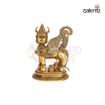Brass Kamadhenu Idol – 10.3 Inch Sacred Cow with Calf for Prosperity & Pooja