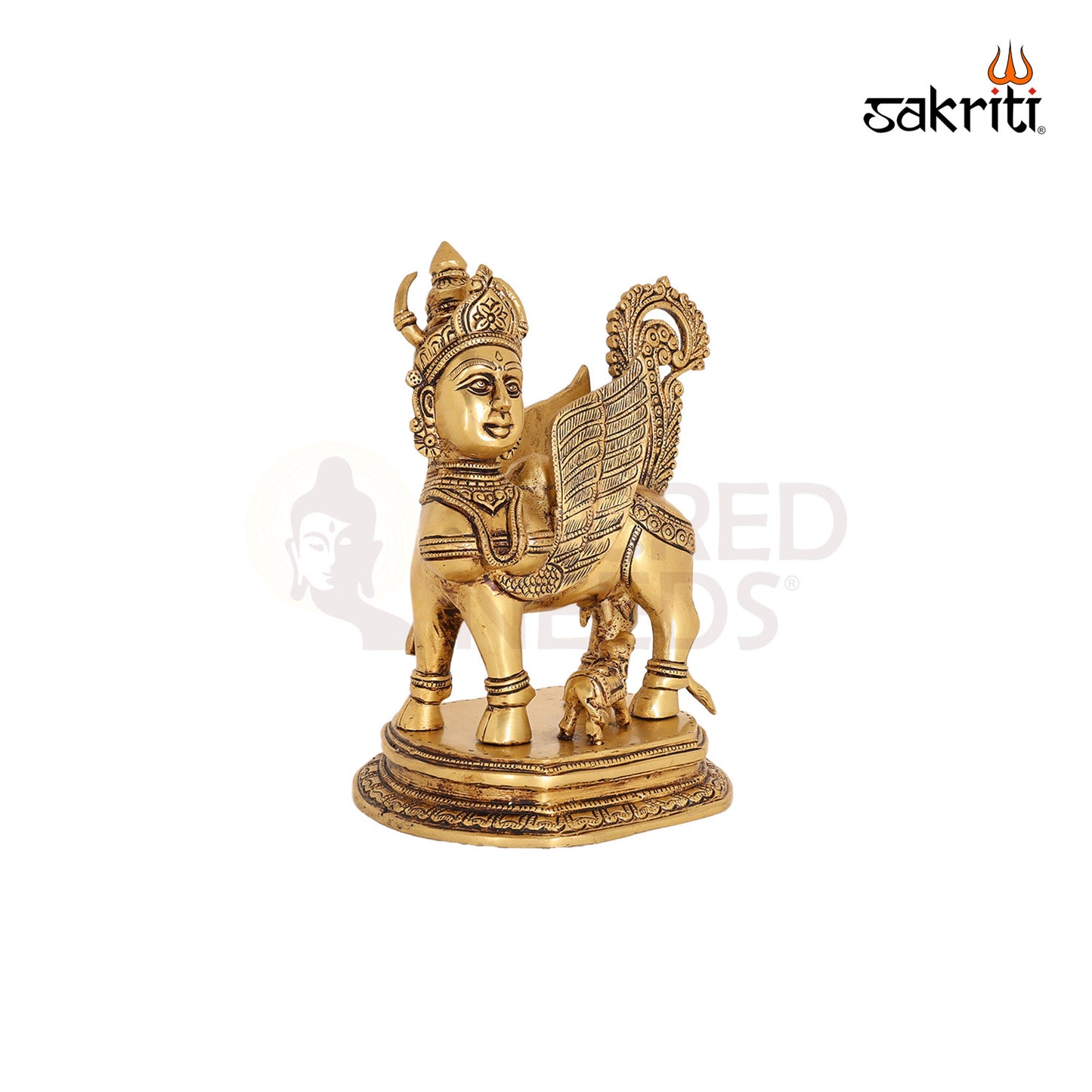 Brass Kamadhenu Idol – 10.3 Inch Sacred Cow with Calf for Prosperity & Pooja
