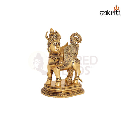 Brass Kamadhenu Idol – 10.3 Inch Sacred Cow with Calf for Prosperity & Pooja