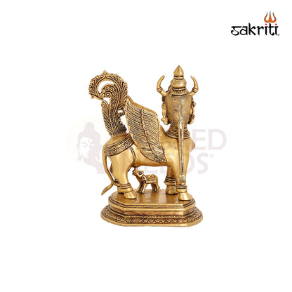 Brass Kamadhenu Idol – 10.3 Inch Sacred Cow with Calf for Prosperity & Pooja
