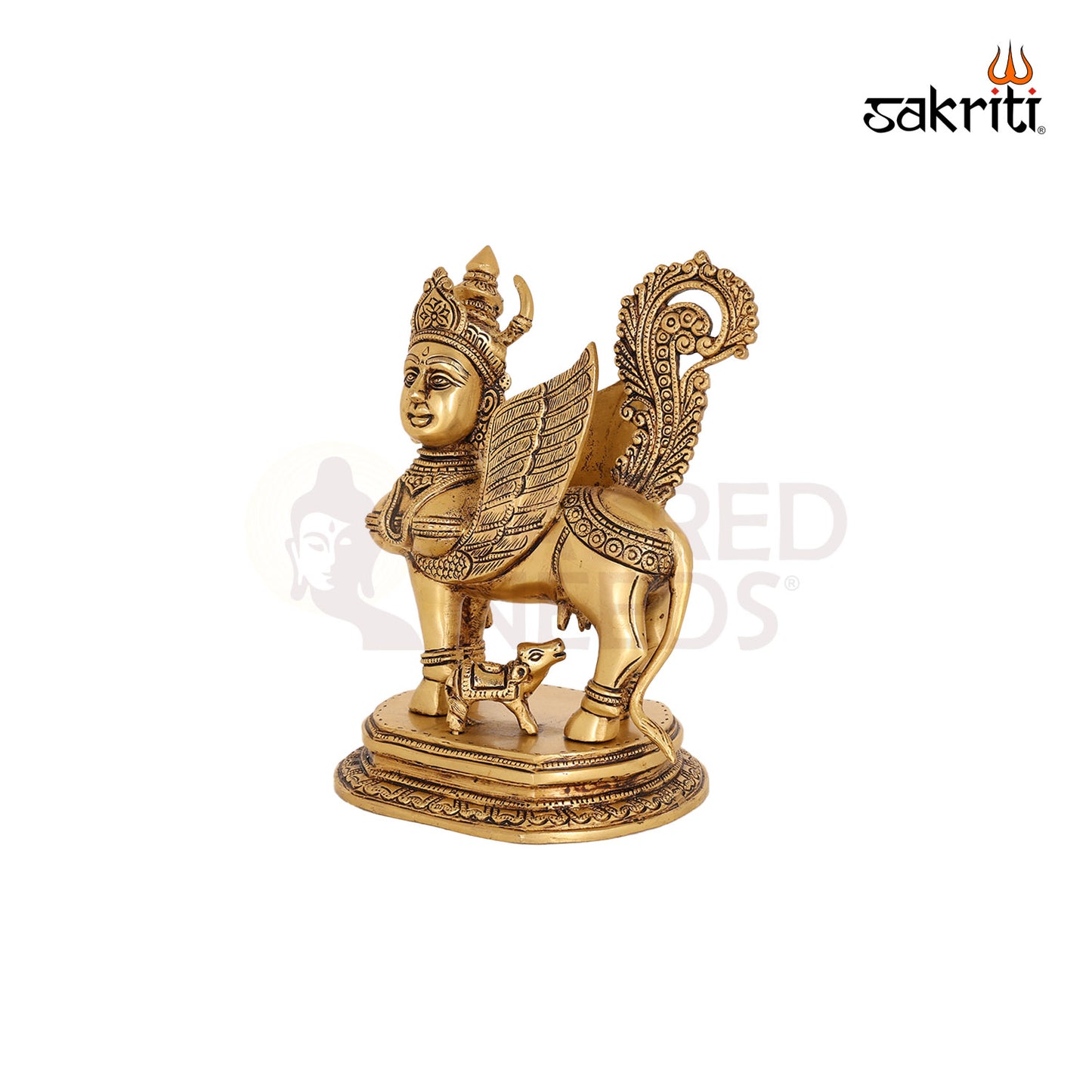 Brass Kamadhenu Idol – 10.3 Inch Sacred Cow with Calf for Prosperity & Pooja