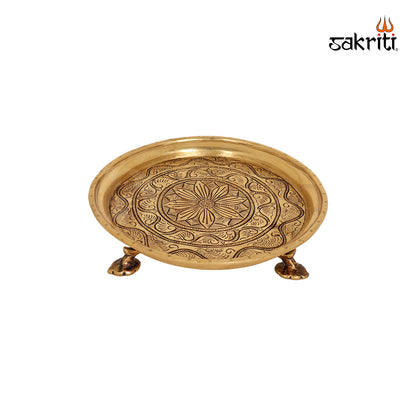 Brass Plate with Leg (Thali) – 2.3 Inch Traditional Ritual Plate with Base