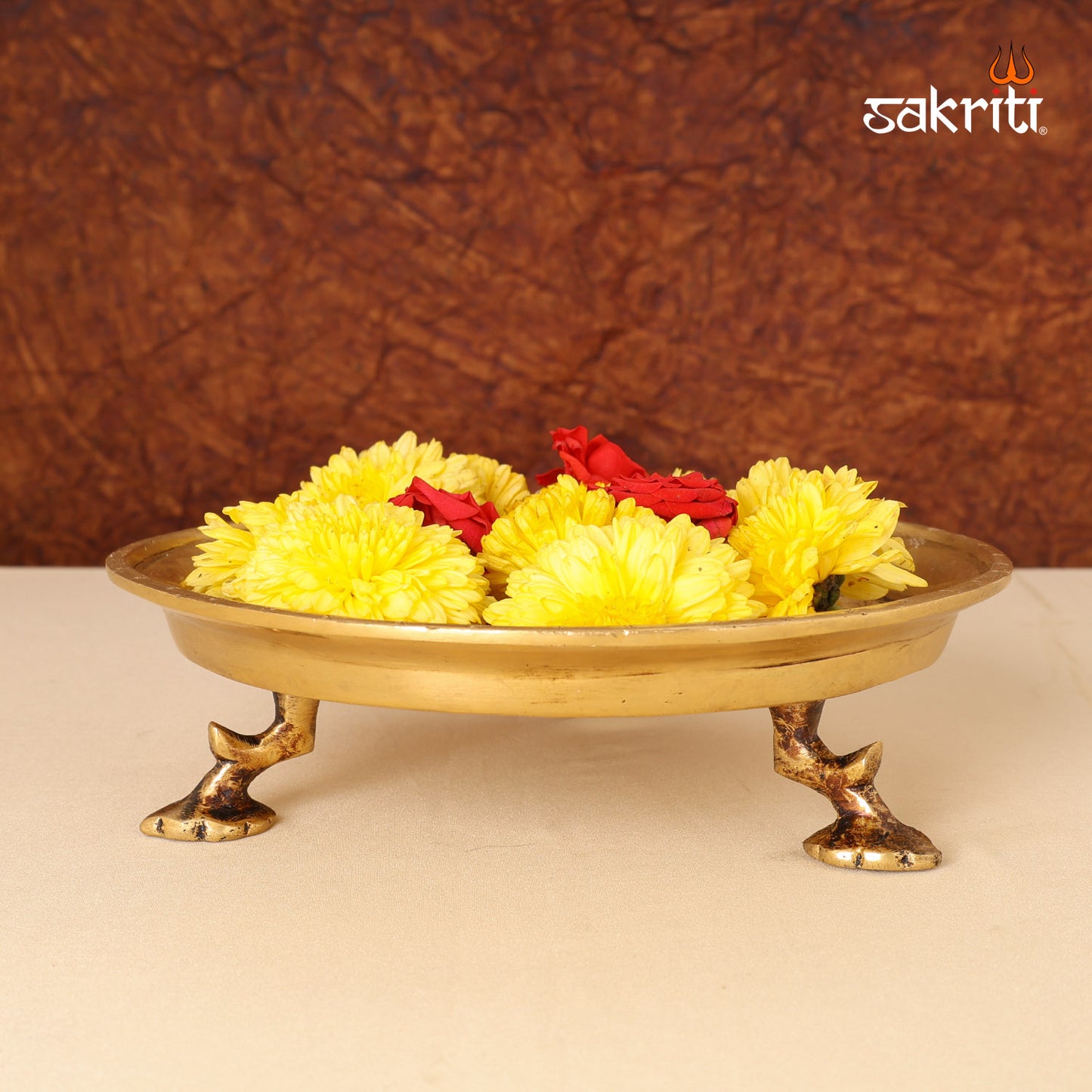 Brass Plate with Leg (Thali) – 2.3 Inch Traditional Ritual Plate with Base