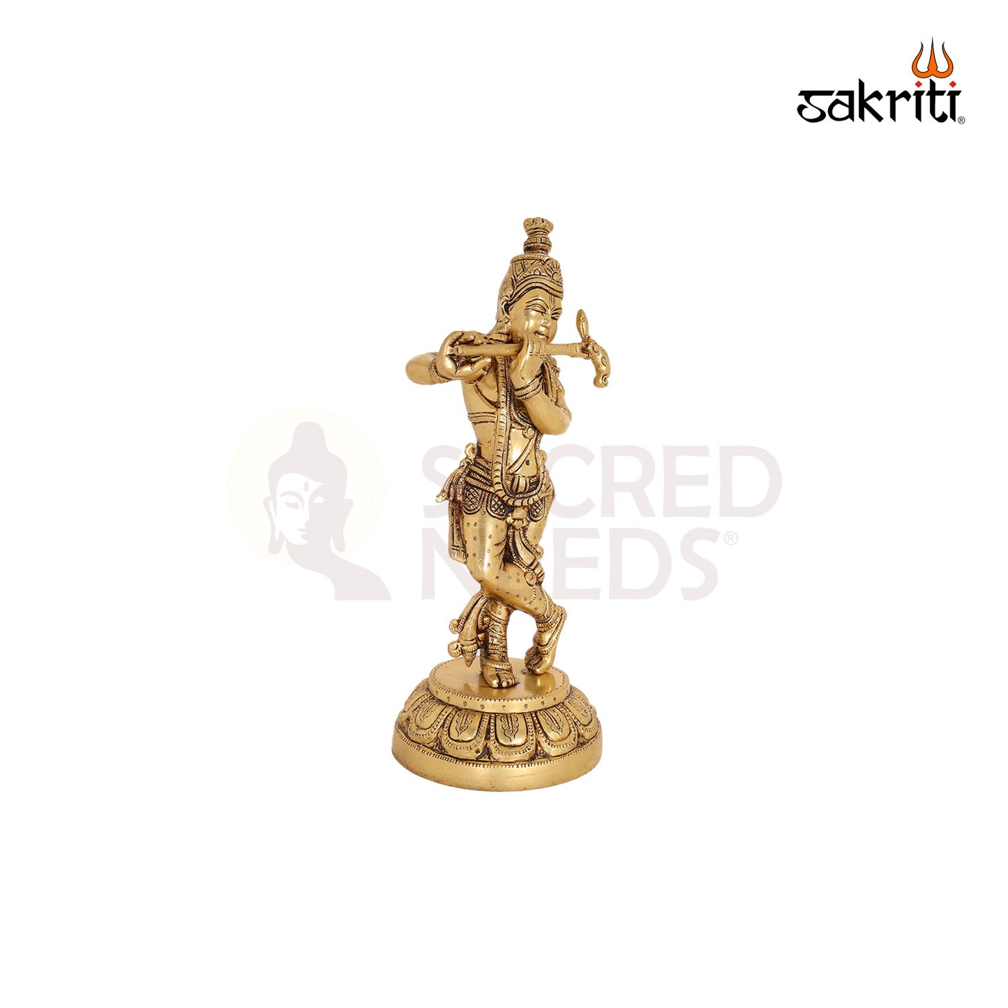 Brass Flute Krishna – 13 Inch Lord Krishna Playing Flute Idol for Home Decor