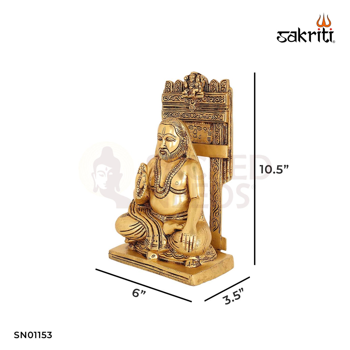 Brass Raghavendra Idol – 10.5 Inch Saint Guru Idol for Devotional Spaces