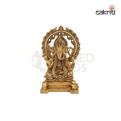 Brass Ganesha with Arch – 12 Inch Vinayaka Idol in Ornamental Frame