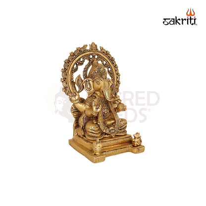 Brass Ganesha with Arch – 12 Inch Vinayaka Idol in Ornamental Frame