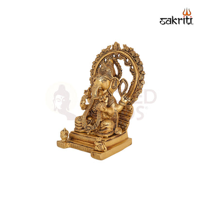 Brass Ganesha with Arch – 12 Inch Vinayaka Idol in Ornamental Frame