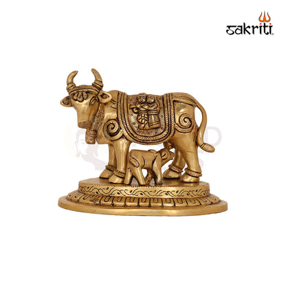 BRASS COW & CALF WITH RADHA KRISHNA