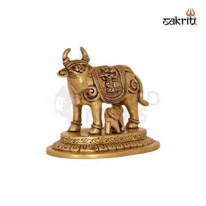 BRASS COW & CALF WITH RADHA KRISHNA