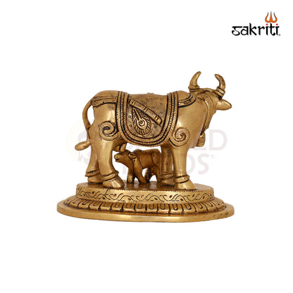 BRASS COW & CALF WITH RADHA KRISHNA