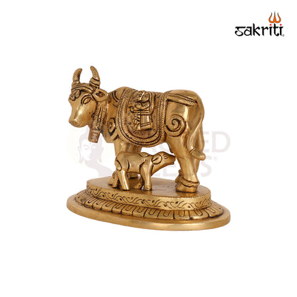 BRASS COW & CALF WITH RADHA KRISHNA