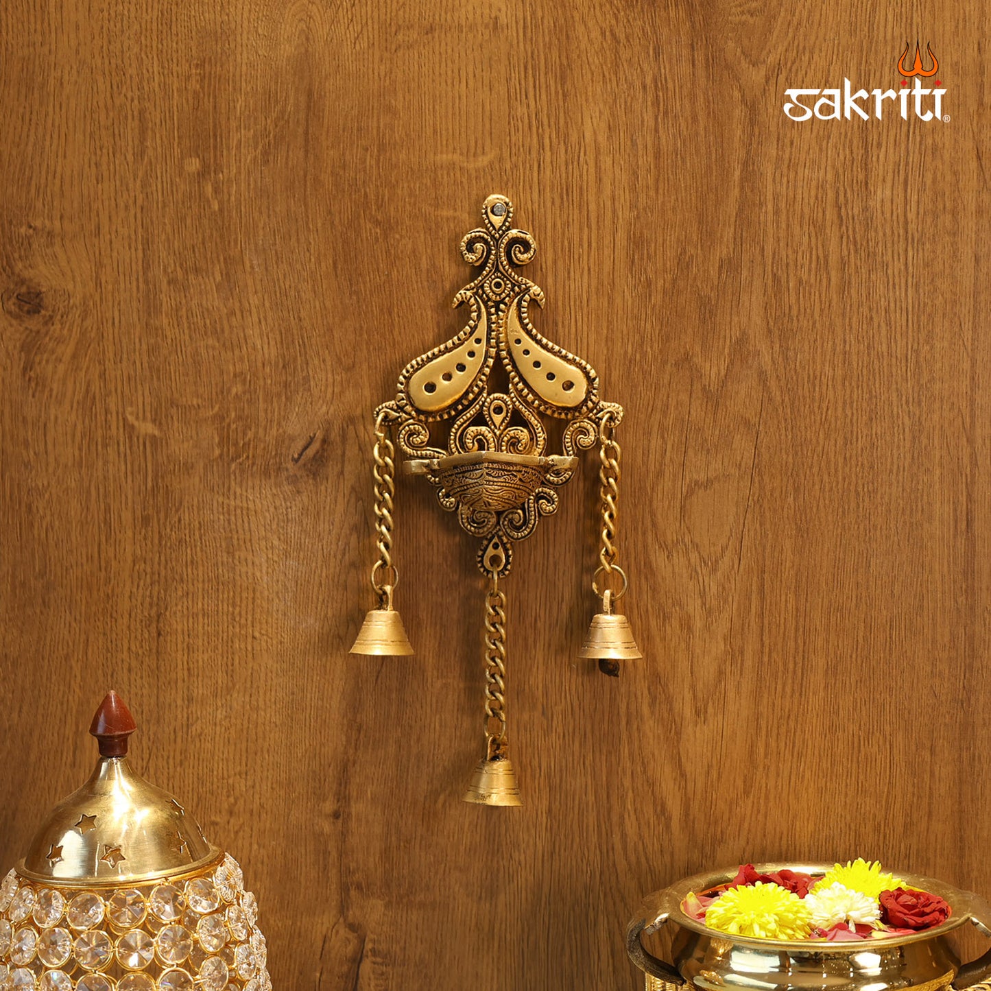 BRASS WALL MOUNTED DEEPAM WITH BELL