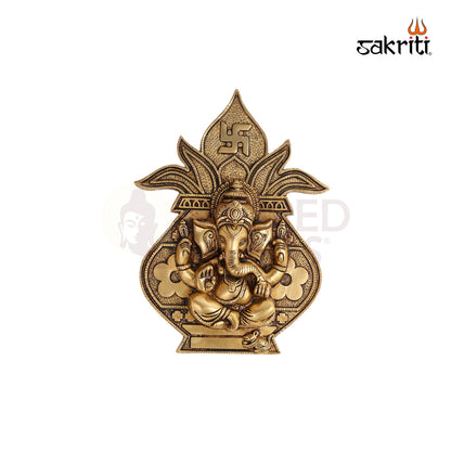 BRASS GANESH WITH KALASH WALL MOUNTED