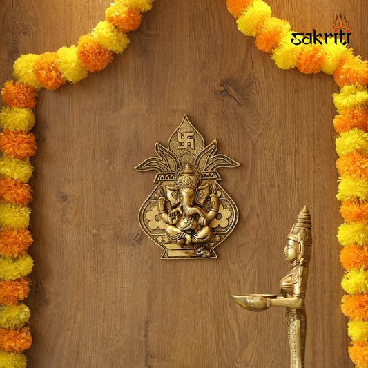 BRASS GANESH WITH KALASH WALL MOUNTED