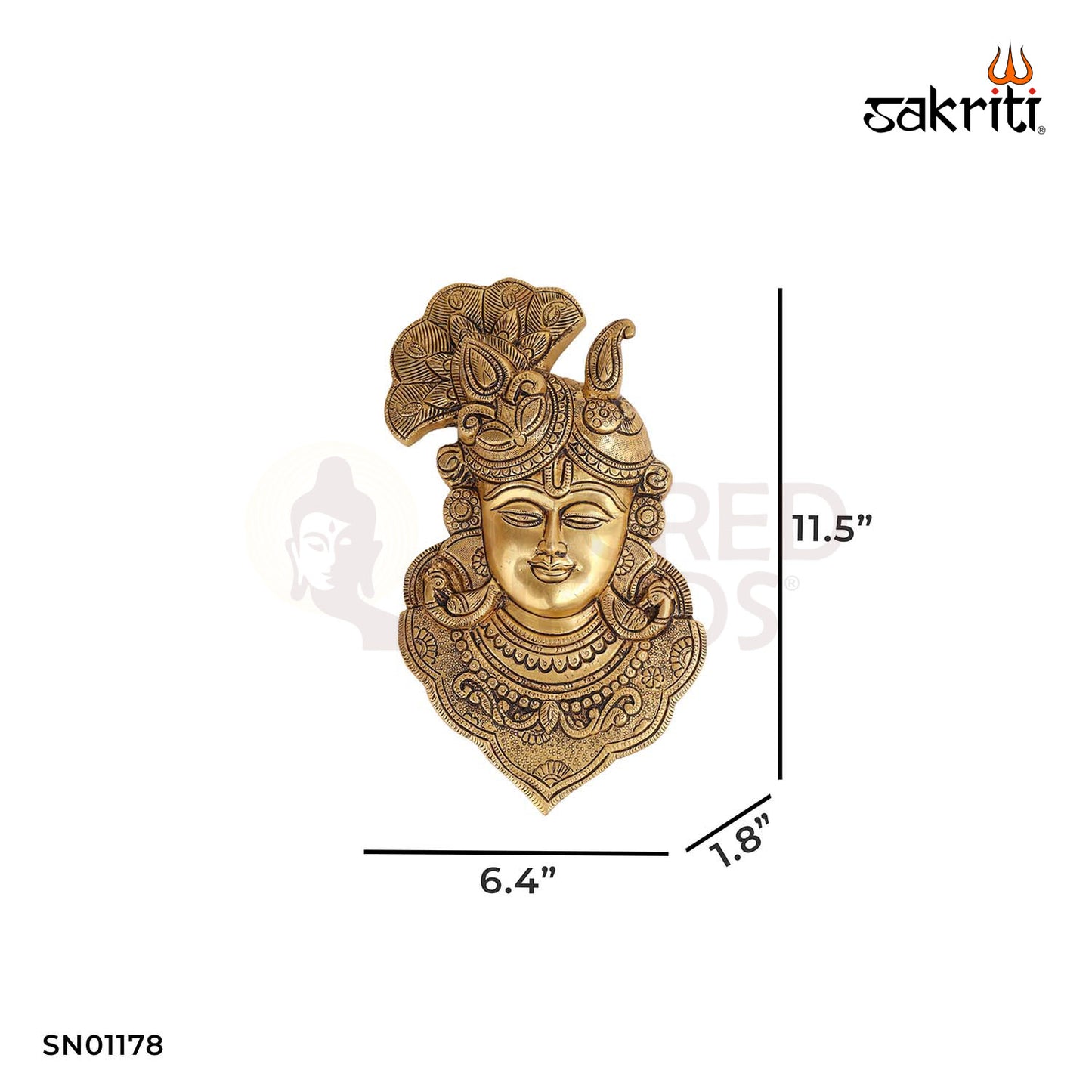 Brass Krishna Head Wall Mounted – 11.5 Inch Krishna Face Brass Wall Art