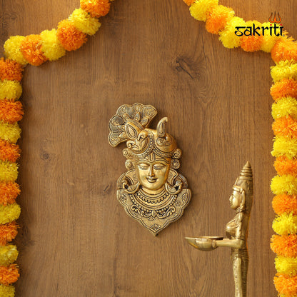 Brass Krishna Head Wall Mounted – 11.5 Inch Krishna Face Brass Wall Art