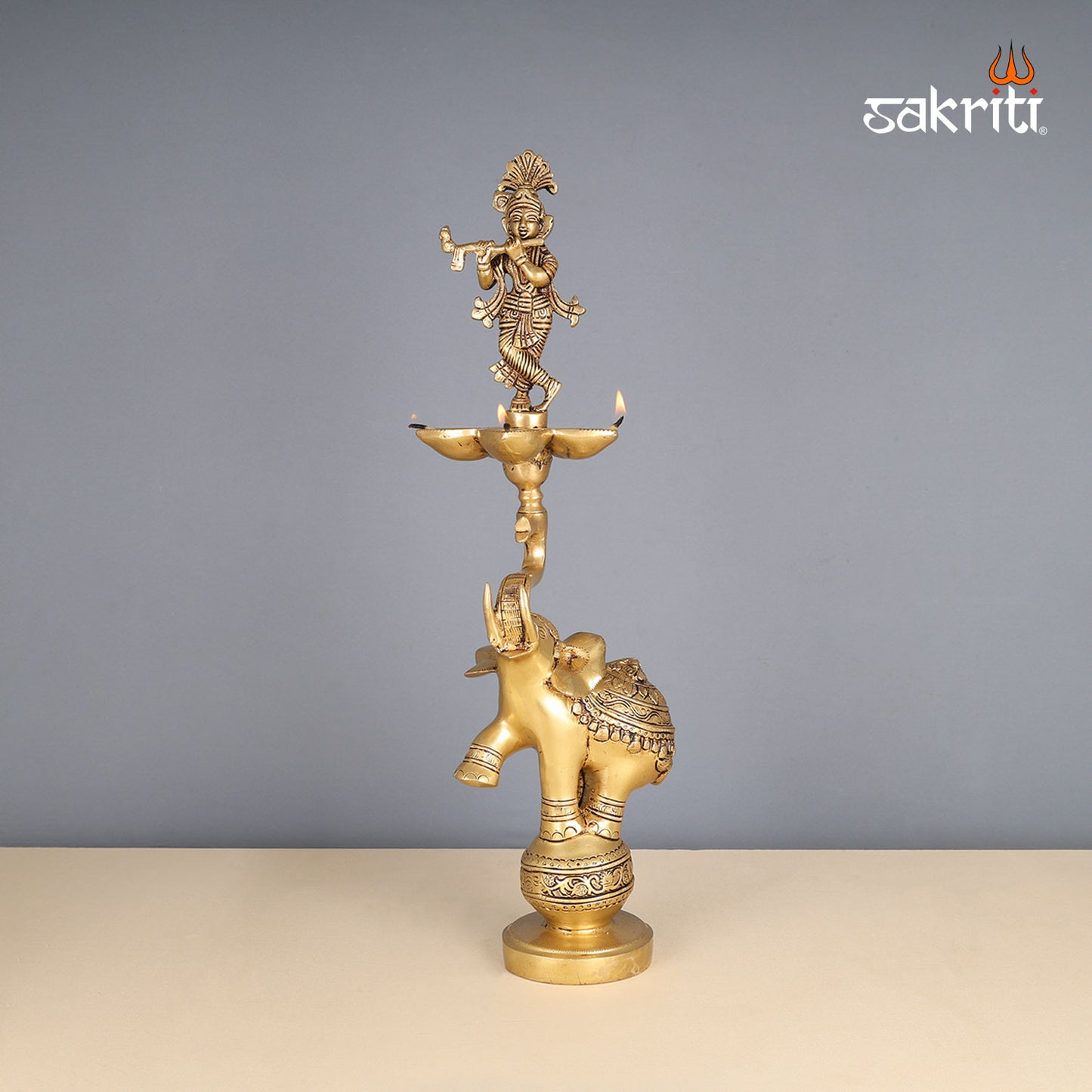 BRASS ELEPHANT WITH KRISHNA LAMP