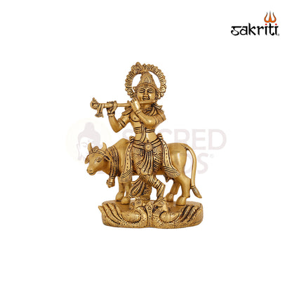 BRASS COW KRISHNA STANDING