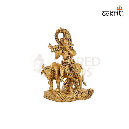 BRASS COW KRISHNA STANDING