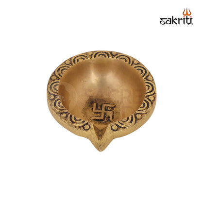 Brass Swasti Deepam – 1.2 Inch Small Traditional Oil Lamp with Swastik Motif