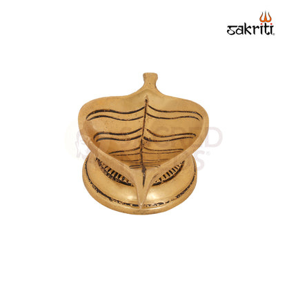 Brass Leaf Lamp with Stand – 1.6 Inch Elegant Deepam with Base Stand