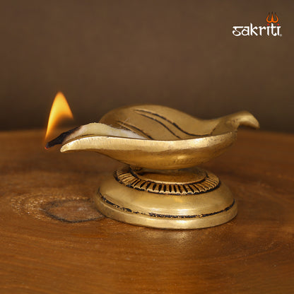 Brass Leaf Lamp with Stand – 1.6 Inch Elegant Deepam with Base Stand