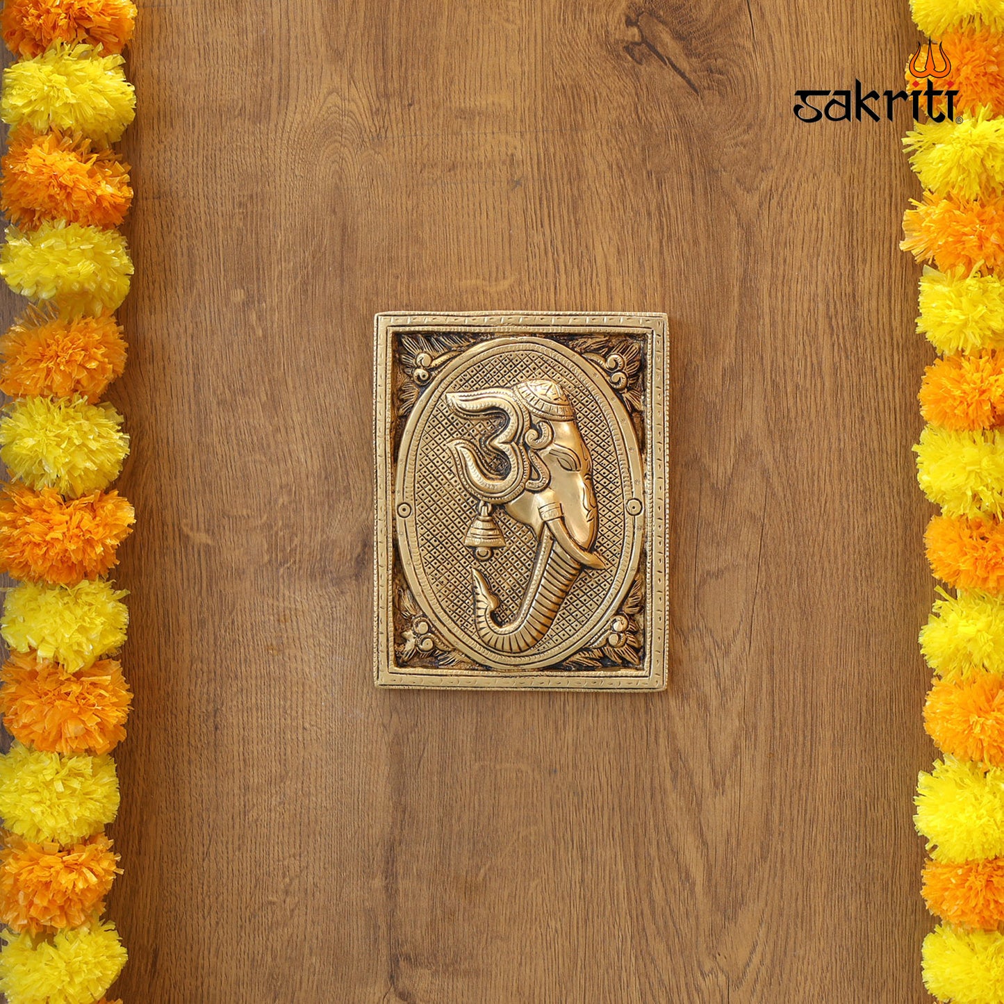 Brass Ganesha Wall Mounted Plate – 7.8 Inch Decorative Plate Featuring Lord Ganapati
