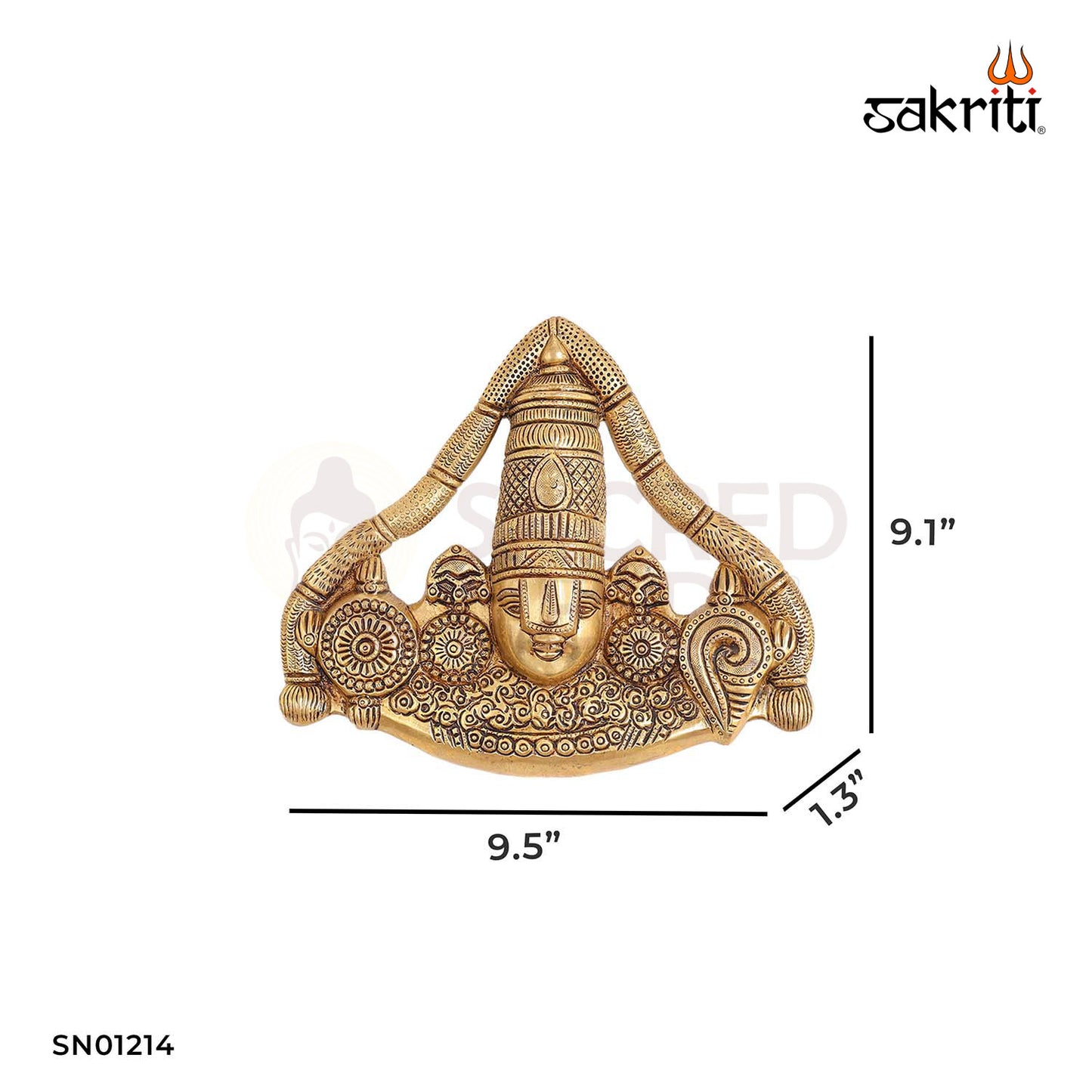 BRASS SHANKH CHAKARA BALAJI HEAD WITH ARCH