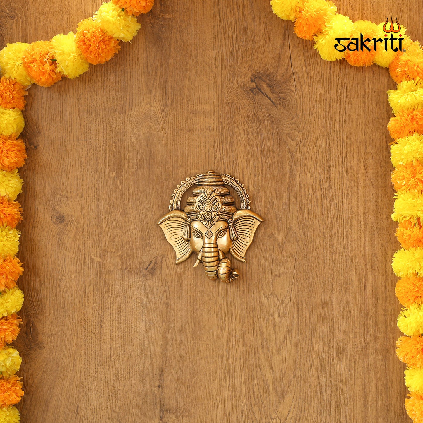 BRASS GANESHA HEAD WALL MOUNTED PLATE