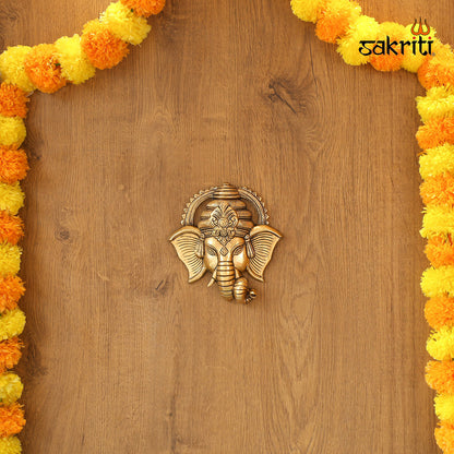 BRASS GANESHA HEAD WALL MOUNTED PLATE