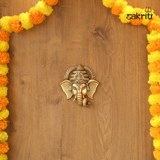 BRASS GANESHA HEAD WALL MOUNTED PLATE