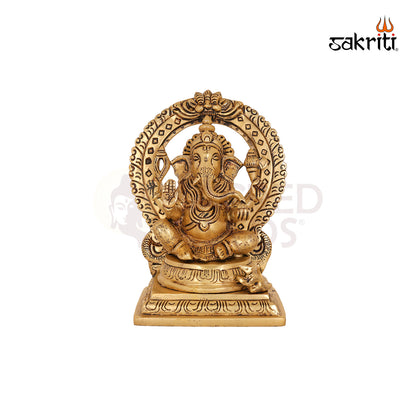 Brass Ganesha with Arch – 6.8 Inch Small Ganesha Idol with Ornamental Arch