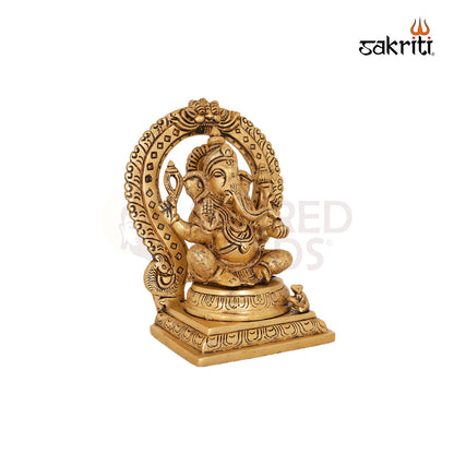Brass Ganesha with Arch – 6.8 Inch Small Ganesha Idol with Ornamental Arch