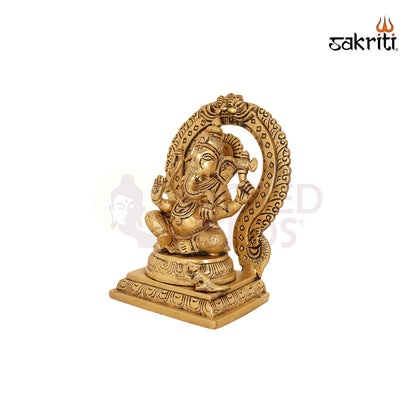 Brass Ganesha with Arch – 6.8 Inch Small Ganesha Idol with Ornamental Arch