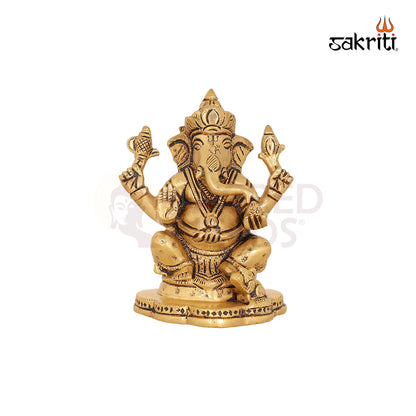 Ganesha with Flower Base – 5 Inch Vinayaka Idol on Ornamental Floral Base