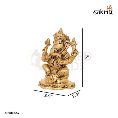 Ganesha with Flower Base – 5 Inch Vinayaka Idol on Ornamental Floral Base