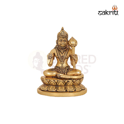Brass Hanuman with Gada – 5 Inch Strength-Deity Holding Mace Idol