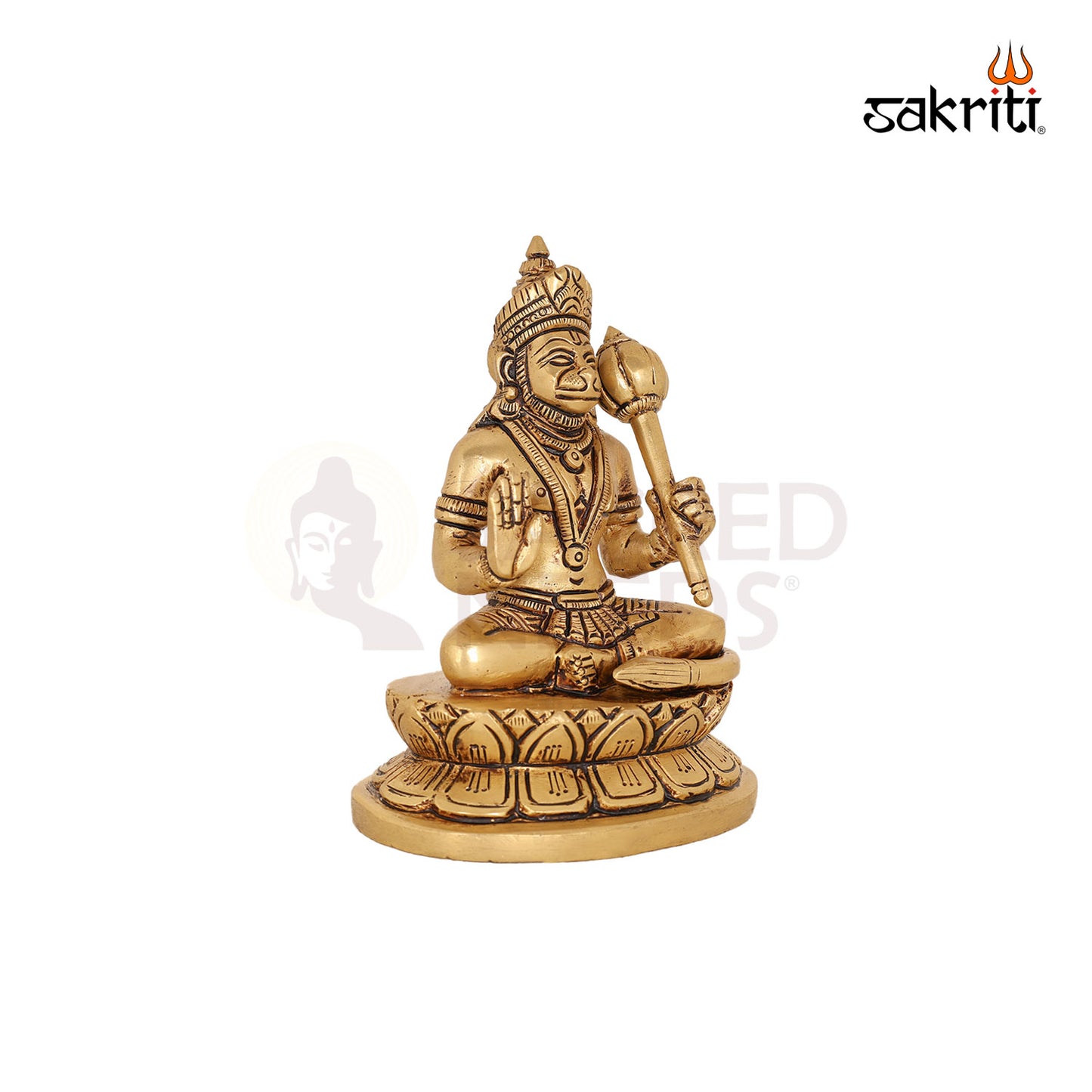 Brass Hanuman with Gada – 5 Inch Strength-Deity Holding Mace Idol