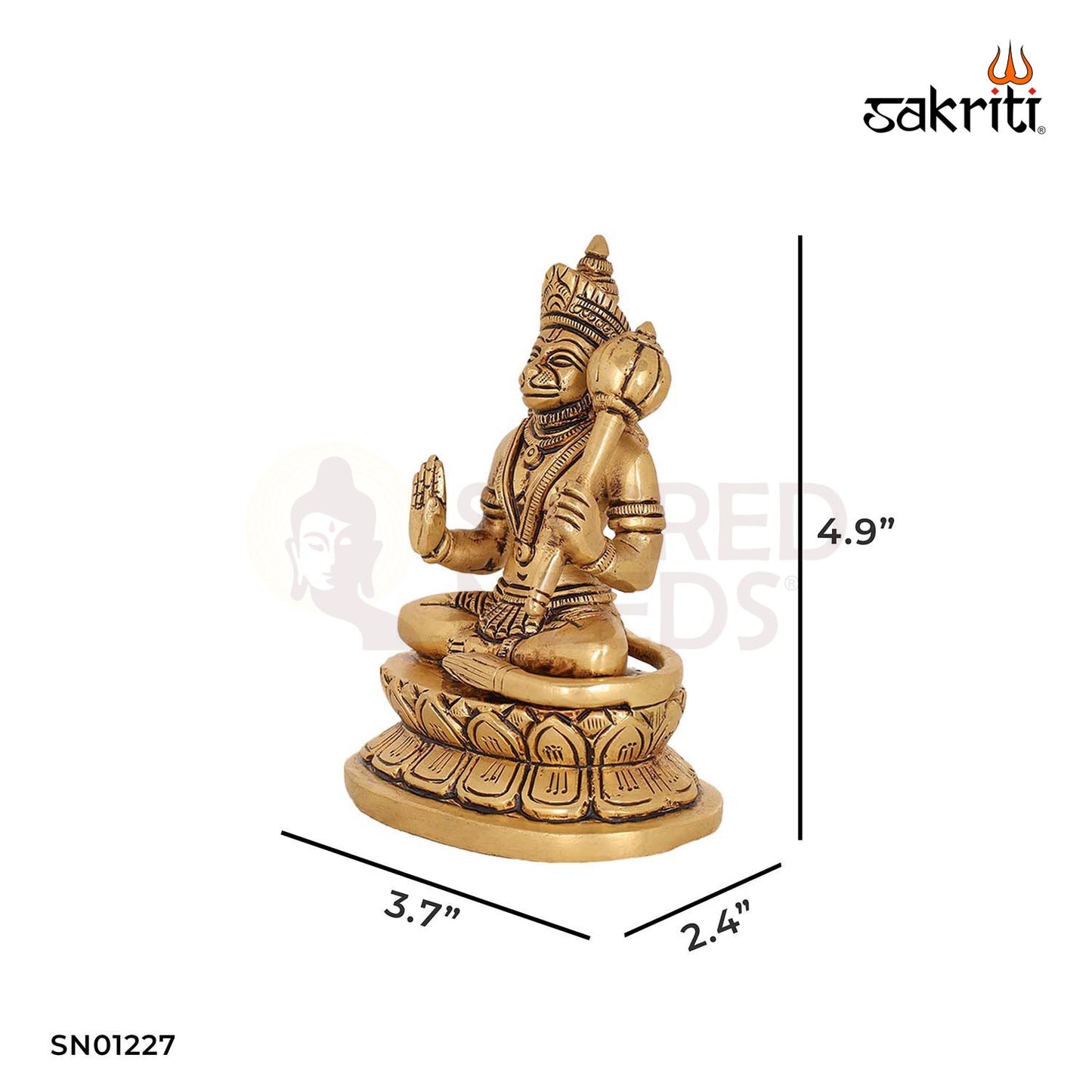 Brass Hanuman with Gada – 5 Inch Strength-Deity Holding Mace Idol