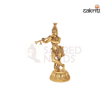 Brass Flute Krishna – 19 Inch Lord Krishna Playing Flute for Devotional Corners