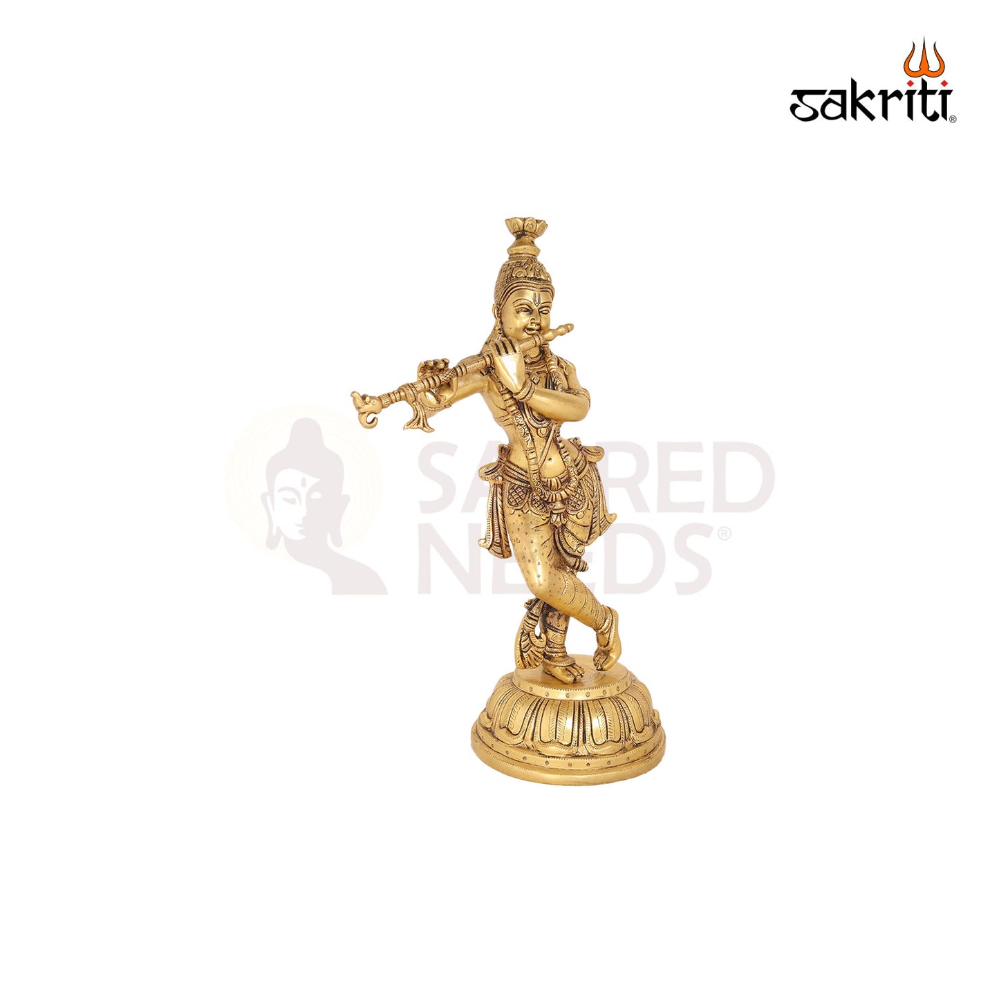 Brass Flute Krishna – 19 Inch Lord Krishna Playing Flute for Devotional Corners