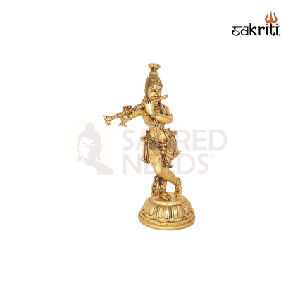 Brass Flute Krishna – 19 Inch Lord Krishna Playing Flute for Devotional Corners