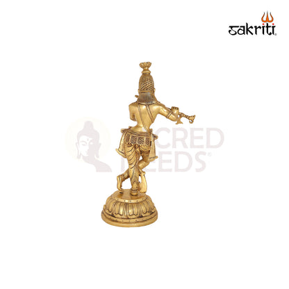 Brass Flute Krishna – 19 Inch Lord Krishna Playing Flute for Devotional Corners