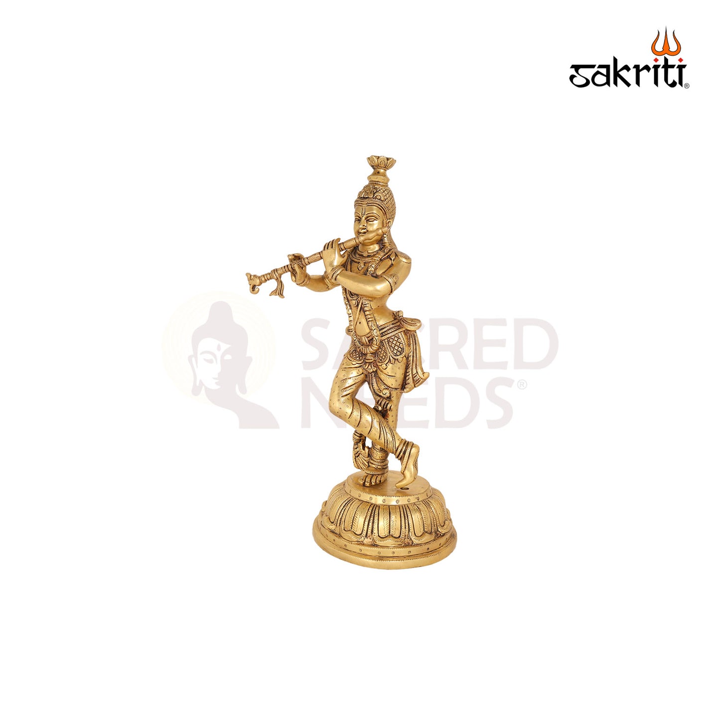 Brass Flute Krishna – 19 Inch Lord Krishna Playing Flute for Devotional Corners