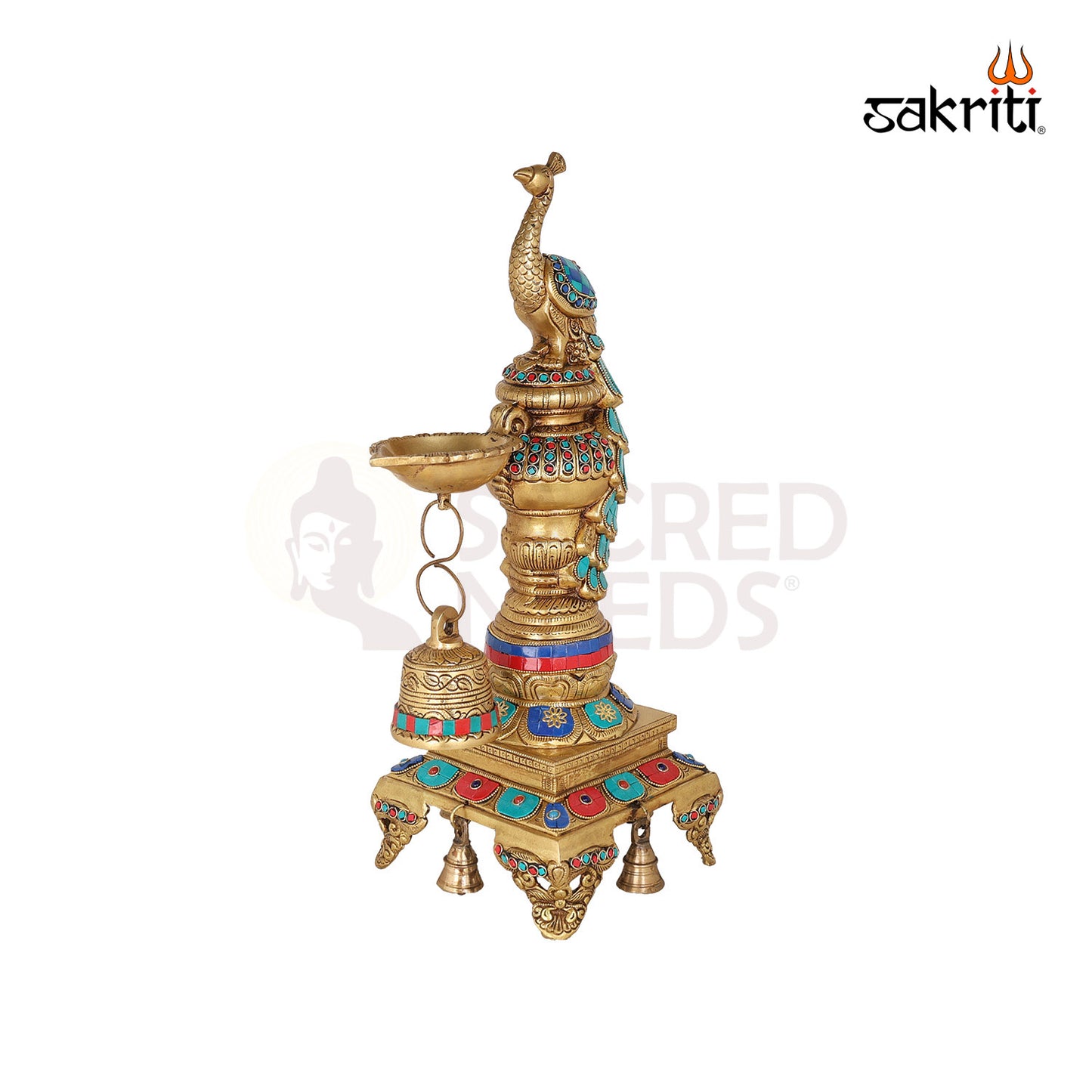 BRASS ANTIQUE PEACOCK LAMP WITH BELL