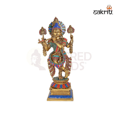 Brass Standing Krishna – 18.5 Inch Lord Krishna Idol for Mandir or Living Room