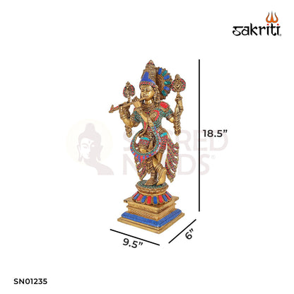 Brass Standing Krishna – 18.5 Inch Lord Krishna Idol for Mandir or Living Room