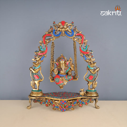 Pure Brass,Ganesh With Jhula,Vinayagar,Ganapathi Statue Ounjal,Temple,Pooja Room, Home 
Decore,Gift..